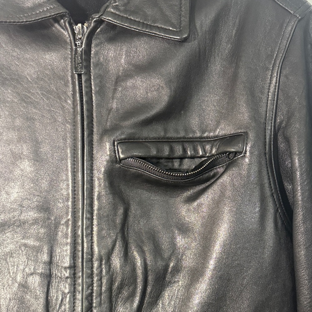 Kenneth Cole Reaction Black Leather Field Jacket - Picture 2 of 13